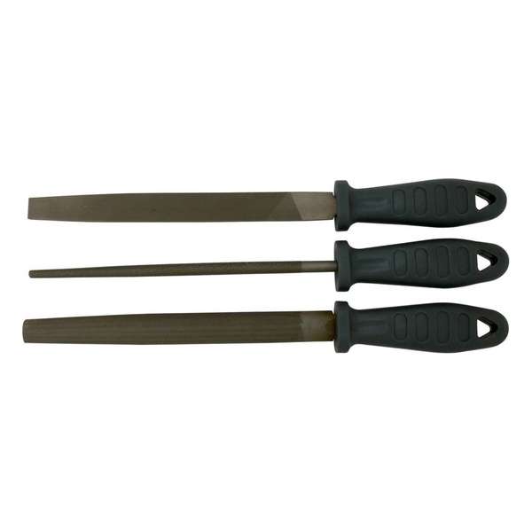 Steelwood Vijlenset - 3 delig - 200 mm - Plat/rond/halfrond - Kunststof greep Steelwood Vijlenset - 3 delig - 200 mm - Plat/rond/halfrond - Kunststof greep