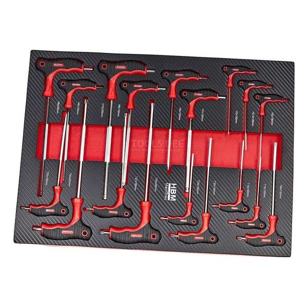 HBM 16 Delige T-Grepenset in Carbon Foam inlay voor Gereedschapswagen HBM 16 Delige T-Grepenset in Carbon Foam inlay voor Gereedschapswagen