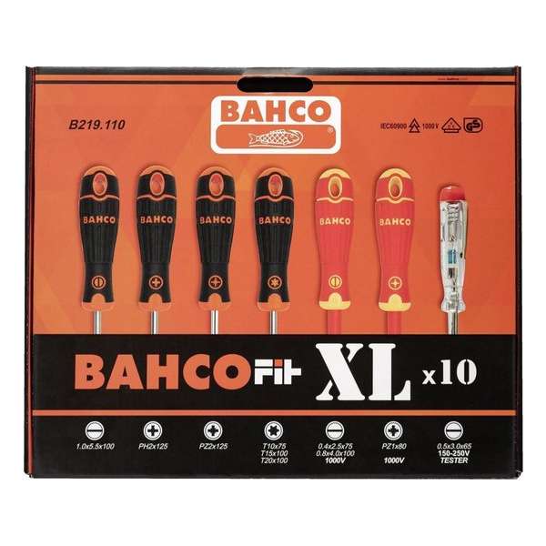 Bahco B219.110 BahcoFit XL 10-delige Schroevendraaierset Bahco B219.110 BahcoFit XL 10-delige Schroevendraaierset
