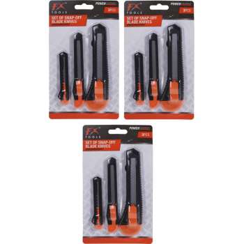 3x stuks afbreekmessenset / hobbymessenset - 3-delig - zwart / oranje - snijmessen / afbreekmessen