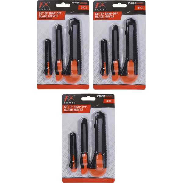 3x stuks afbreekmessenset / hobbymessenset - 3-delig - zwart / oranje - snijmessen / afbreekmessen 3x stuks afbreekmessenset / hobbymessenset - 3-delig - zwart / oranje - snijmessen / afbreekmessen