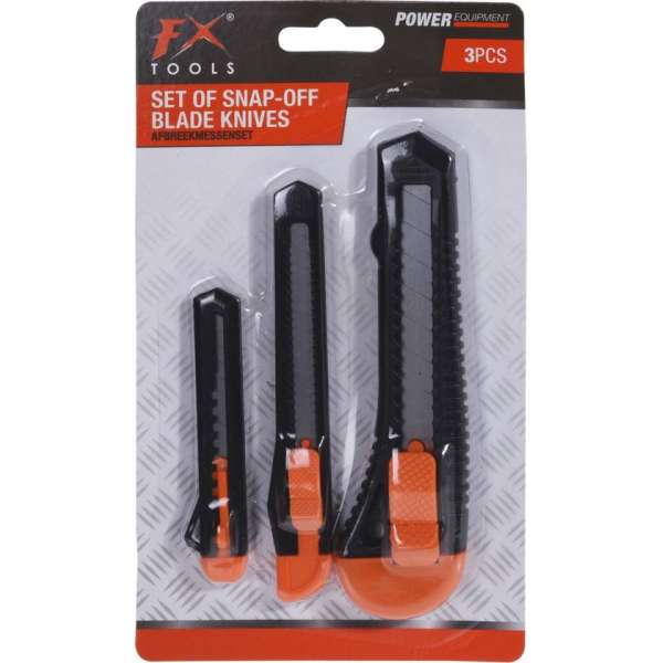 1x stuks afbreekmessenset / hobbymessenset - 3-delig - zwart / oranje - snijmessen / afbreekmessen 1x stuks afbreekmessenset / hobbymessenset - 3-delig - zwart / oranje - snijmessen / afbreekmessen