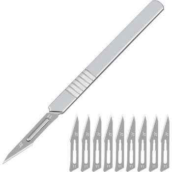 Scalpel - Hobbymes - Scalpel mesjes - Roestvrijstaal Hobbymes - Precisie Gereedschap - Met 10 mesjes - Zilver - Model 1