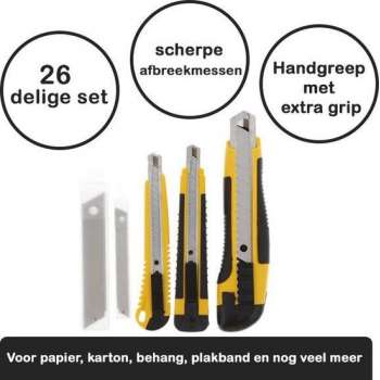 Afbreekmessen - Stanleymessen - Afbreekmessen set - Mes - Afbreek mes - 3-Delige - Stanley mes