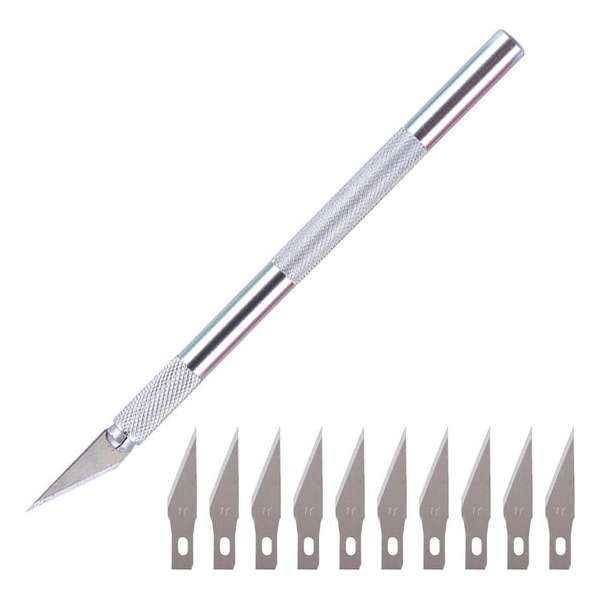 Scalpel - Hobbymes - Scalpel mesjes - Roestvrijstaal Hobbymes - Precisie Gereedschap - Met 10 gratis mesjes - Zilver Scalpel - Hobbymes - Scalpel mesjes - Roestvrijstaal Hobbymes - Precisie Gereedschap - Met 10 gratis mesjes - Zilver