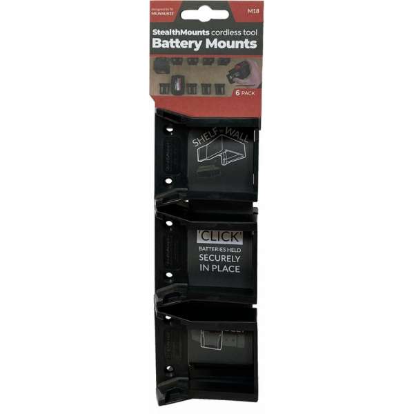 StealthMounts BM-MW18-BLK-6 Accuhouder voor Milwaukee M18 - Zwart - 6-pack StealthMounts BM-MW18-BLK-6 Accuhouder voor Milwaukee M18 - Zwart - 6-pack