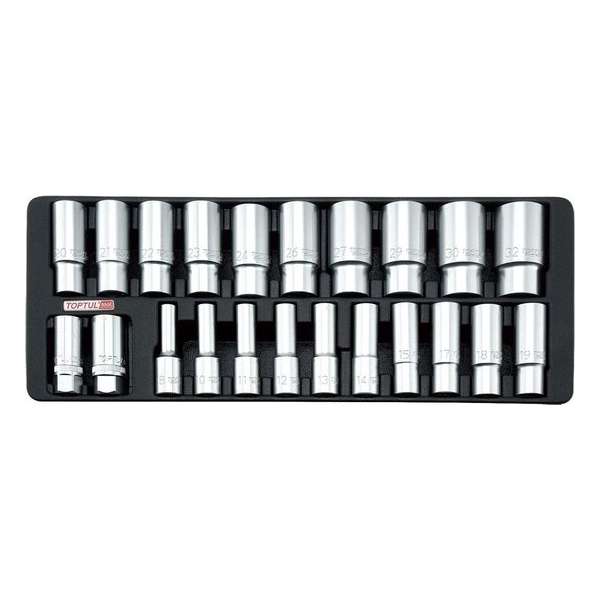 Inleg plastic 1/2 aandrijving lange doppen 8-32mm + bougiedoppen16,21mm Inleg plastic 1/2 aandrijving lange doppen 8-32mm + bougiedoppen16,21mm