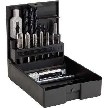 Set machinetap M3-12 B kort PK25 Boren, wringijzer, tapkruk ratel