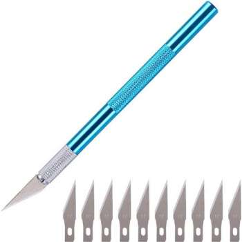 Scalpel - Hobbymes - Scalpel mesjes - Roestvrijstaal Hobbymes - Precisie Gereedschap - Met 10 gratis mesjes - Blauw