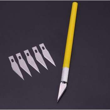 Plastic Hobby Mesje Precisie - Scalpel mes mesjes - Hobby mes - Precisie Gereedschap - Met 5 gratis mesjes - Geel