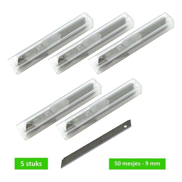 Steelwood Afbreekmes - Staal - 9 mm - Navulling 10 stuks - In houder - 5 verpakkingen Steelwood Afbreekmes - Staal - 9 mm - Navulling 10 stuks - In houder - 5 verpakkingen