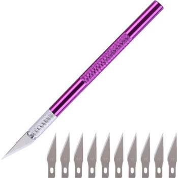 Scalpel - Hobbymes - Scalpel mesjes - Roestvrijstaal Hobbymes - Precisie Gereedschap - Met 10 gratis mesjes - Paars