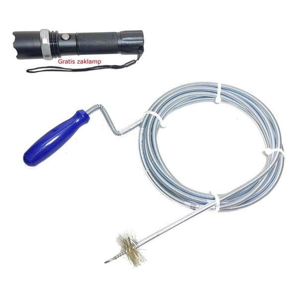 Ontstoppingsveer 9mm 3 meter + borstel afvoerpijpontstopper verstopping + zaklamp Ontstoppingsveer 9mm 3 meter + borstel afvoerpijpontstopper verstopping + zaklamp